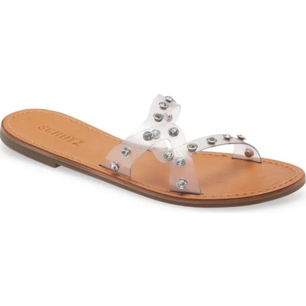 Schutz Cathryn Slip On Slide Studded Sandals in Transparent SZ 9.5